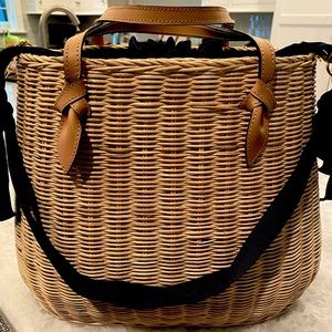 Pamela Munson Navy and Wicker Handbag